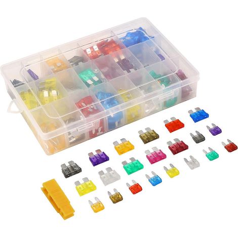1 boîte/300 mini fusibles pour voiture : fusibles 2A, 3A, 5A, 7,5A, 10A, 15A, 20A, 25A, 30A, 35A, 40A avec clips, compatibles avec les voitures et les motos. (1/5)