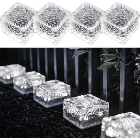 Confezione da 4 luci solari in mattoni in PVC, luce bianca fredda, luci solari a LED con sensore di luce, luci solari accese/spente per la decorazione del giardino del percorso del prato all'aperto