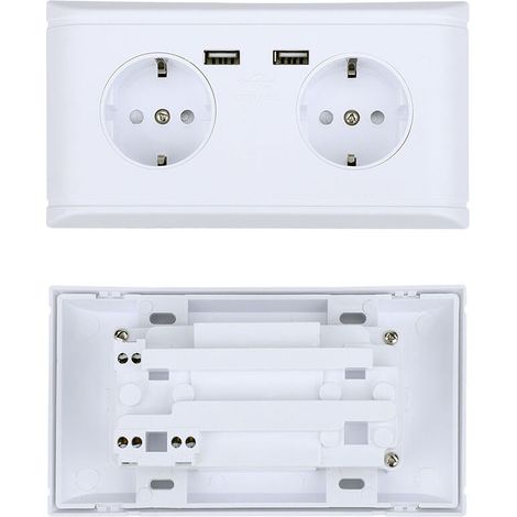 Prise murale multifonctionnelle avec fiche EU, double port USB pour charge de téléphone 250V (1/5)