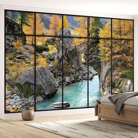 Papier peint panoramique Trompe l'oeil Verrière - Rivière - 130 cm x 82 cm (1/5)