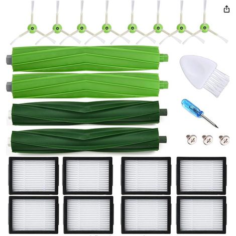 Kit d'accessoires (brosse principale, brosses latérales, filtres) compatible avec les aspirateurs robots iRobot des séries i7, i7+, E5 et E6 (1/4)
