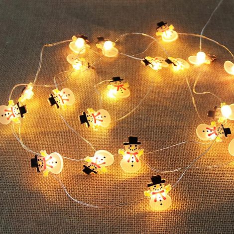 Guirlande lumineuse bonhomme de neige, 2 m, 20 LED, décoration de Noël, rideau lumineux extérieur, blanc chaud, batterie pour fête, Noël, balcon (1/5)