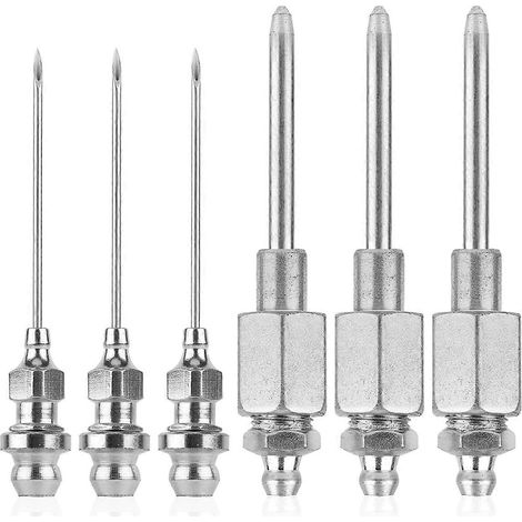 Kit de 6 embouts pour pistolet à graisse, comprenant 3 distributeurs d'aiguilles et 3 aiguilles d'injection de graisse. (1/5)