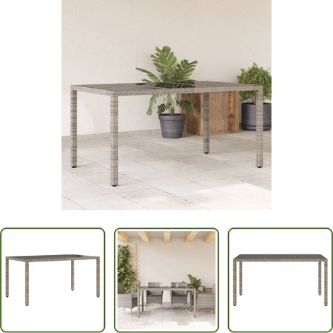 Gartentisch Grau - Gartentisch mit Glasplatte Grau 150x90x75 cm Poly Rattan (1/5)
