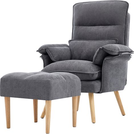 Poltrona relax con poggiapiedi in lino grigio, schienale reclinabile 5 posizioni, MODENUIT (1/5)