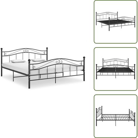 Bett Schwarz Metall 140x200 cm - Doppelbett - Metallbett - Schwarzes Bett - Boxspringbetten - Bettgestell
