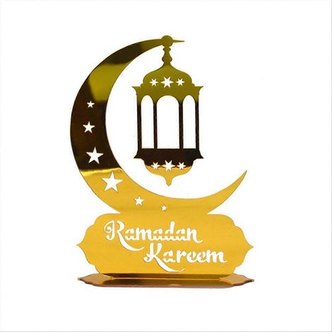 Ornements acryliques, lanterne lune et étoile dorées, décorations Eid Mubarak C (1/5)