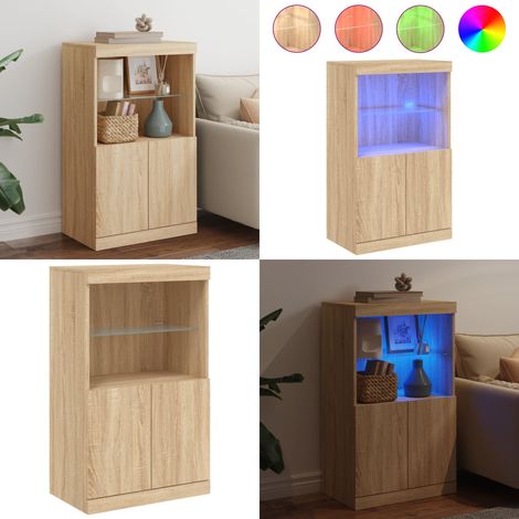 Buffet avec lumières LED chêne sonoma 60,5x37x100 cm - Buffet Design Moderne - Meuble Rangement - Luminaire Led Rgb - Décoration Intérieur - Mobilier Salon - Home & Living (1/5)