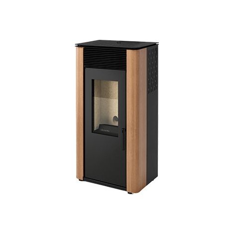 Chauffage à air FUJI 12 KW – Poêle à granulés avec télécommande – Évacuation des fumées arrière – Autonomie 33,3h – Couleur chêne – Solzaima