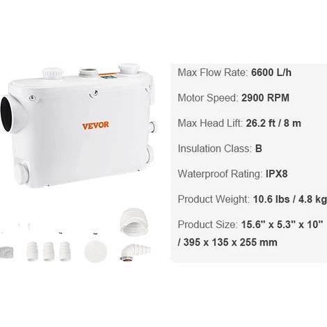 Pompe de relevage submersible, débit de 6600 L/h, fonctionnement silencieux, 500W, UE (1/2)