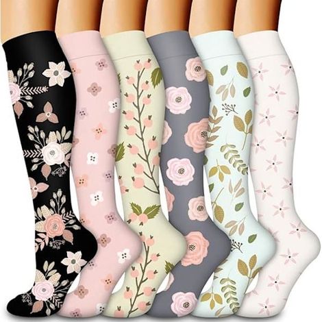Chaussettes de compression pour femmes et hommes (6 paires) - Chaussettes de soutien dégressif pour la course à pied et le sport, tailles L/XL (1/5)