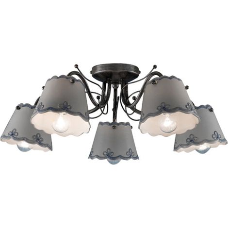 Plafoniera Classica Ravenna Metallo E Ceramica Nero Sfumato Argento 5 Luci E14 (1/5)