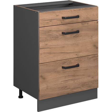 Meuble cuisine R-Line, Chêne de force doré, 60 cm avec tiroirs, sans plan de travail, Vicco
