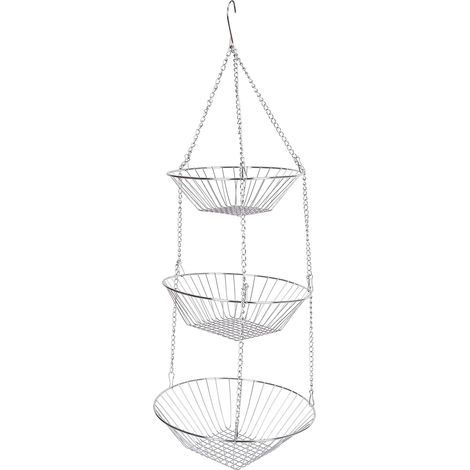 Paniers à Fruits Suspendus en Métal, Lot de 3 Paniers de Rangement Cuisine avec Chaîne et Crochet
