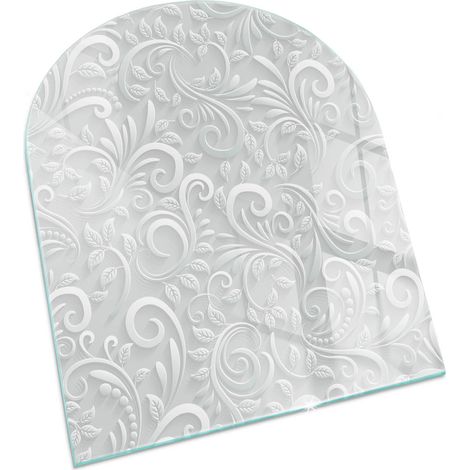 Plaque Rectangulaire de sol en verre trempé sous cheminée protection parquet et plancher Motif végétal élégant 80x70 cm (1/5)