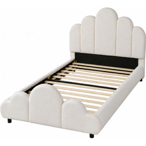 Letto per bambini imbottito 90 x 200 cm in bouclé beige con testiera e rete (1/5)