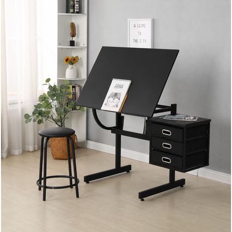 Tavolo da disegno inclinabile 116x60x75 cm in MDF e metallo nero FloraGrace (1/5)