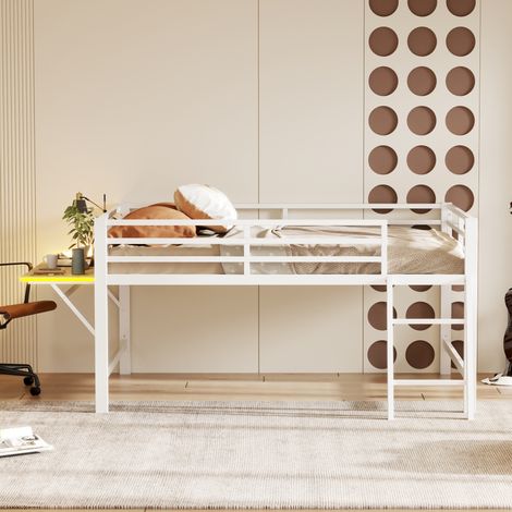 Letto a soppalco in metallo 140 x 200 cm con scrivania pieghevole, scala, sponde, bianco (1/5)