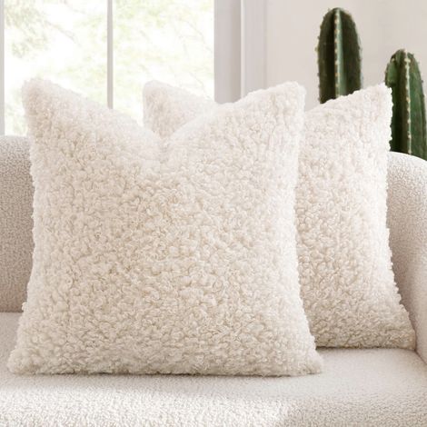 Housse De Coussin En Fourrure Synthétique - 45 X 45 Cm - Pour Décoration Intérieure Bohème - Lot De 2 (1/4)