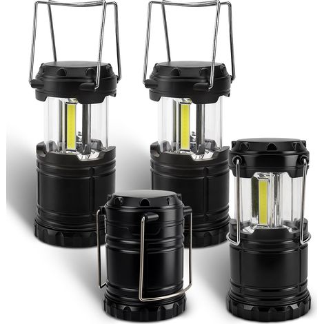 Lampe a Pile, Lampe de Camping LED Portable, Lanterne Camping LED, Lanterne LED à Piles, Lampe Camping à Manivelle pour Camping,Excursions, Cave, Bricolage, Urgence, Lot de 4, Noir (1/5)