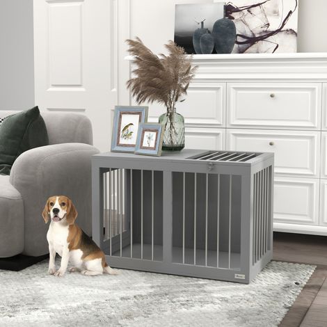 Caisse de transport métallique pour chien, grille en acier grise, 80 x 50 x 56,5 cm, 2 portes sécurisées avec verrou