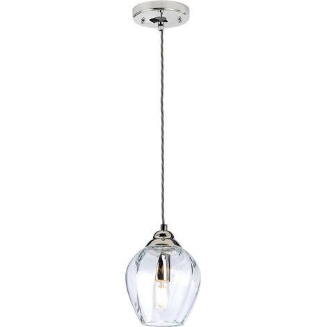 Lampe suspendue sur E27 40W en acier, verre Nickel poli b: 17,5 cm Ø17,5 cm Hauteur dimmable réglable (1/5)