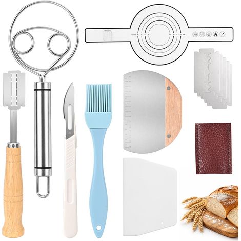 Set Pâtisserie 7 Pièces – Couteaux À Pain, Fouet Danois, Couteau À Pâte Avec 5 Lames De Rechange, Pinceau Silicone, Racloir Et Tapis De Cuisson – Accessoires DIY Levain Pour Débutants (1/5)