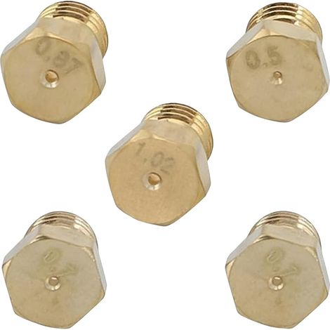 Gicleurs Gaz Universels - Lot de 5 - Laiton Massif - Débit Précis 0.5 à 1.02mm - Cuisinière GPL et Butane - Taille Standard (1/5)