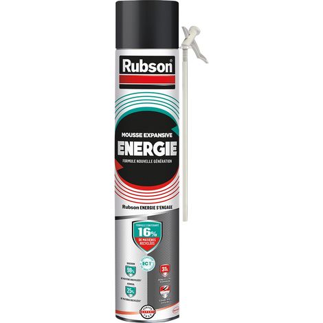 Rubson – Mousse polyuréthane expansive 750ml – Adhérence multi-support – Recouvrable – Pour matériaux de construction – Gris clair