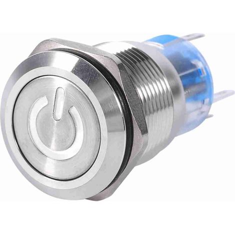 Interruttore a pulsante Crezuo da 19 mm, 12V-24V, impermeabile, in acciaio inossidabile, autobloccante e con LED bianco.-Crezuo