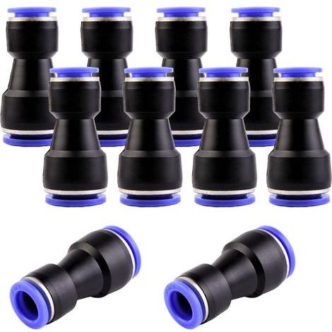 10 - Quick Coupling - Pneumatic Reducer - Push-In Air and Water Connection for Industrial Automation, Black and Blue, 14x12mm (1/5)