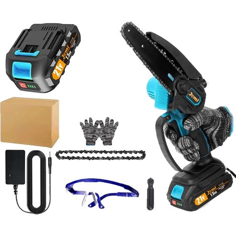 Mini motosierra eléctrica, diseño ligero, alta velocidad de corte, 1 batería, 1 cadena (1/2)