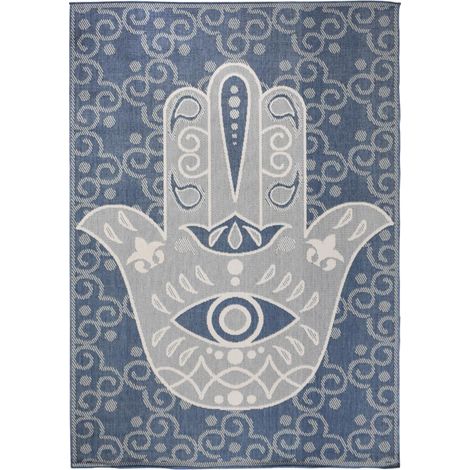 Tapis extérieur, kilim reversible LYN2 L REVERSIBLE 120x170 bleu et beige