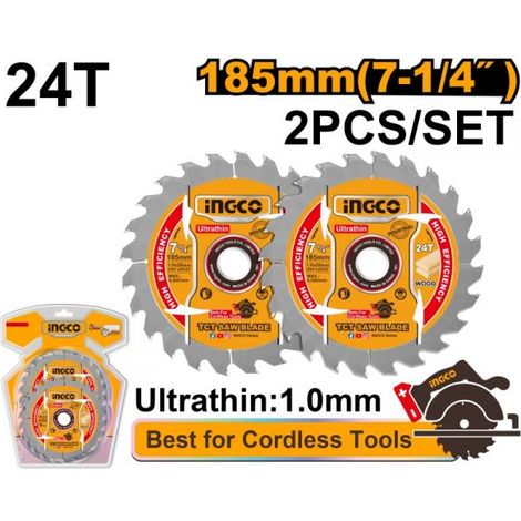 INGCO TSB1853 Set 2 Lame TCT ultrasottili 185MM per Sega Circolare