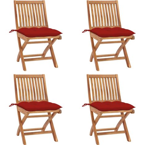 vidaXL Sillas plegables con cojines, 4 unidades, madera maciza de teca. (1/5)