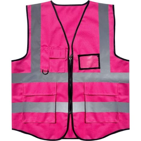 Gilet de sécurité rose XL avec poches et fermeture éclair, gilet en filet haute visibilité réfléchissant, gilet haute visibilité avec fermeture éclair (1/5)