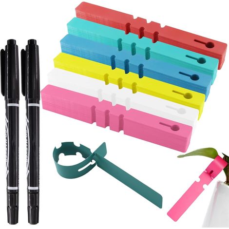 600 x Plastic Plant Labels with 2 x Black Water-Based Pens, 2 x 21 cm Hanging Plant Labels, Garden Labels (6 Colours) (1/5)