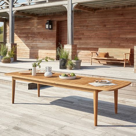 Table de jardin  en teck recyclé massif extensible 10/12 places