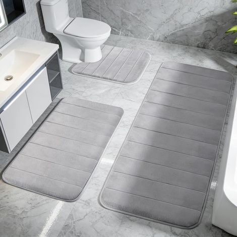 Lot de 3 Tapis de Bain en Mousse à Mémoire de Forme, Tapis Salle de Bain Absorbant (1/5)
