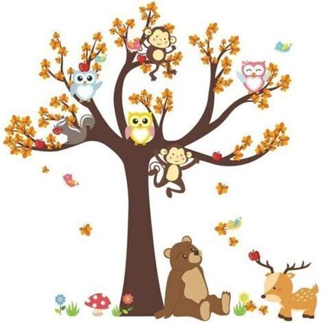 Sticker Mural Animaux De La Jungle Tickers Muraux Enfants Stickers Hibou Decoration Mural Stickers Chambre Enfants Garderie Salon Chambre Décoration De La Salon Décoration Murale (1/4)