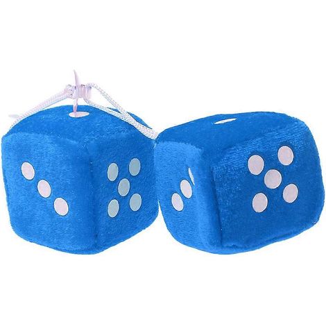 1 paire de dés duveteux à suspendre au rétroviseur - Décoration - Accessoire de style automobile - Couleur : Bleu (1/4)