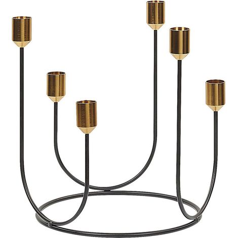 Moderno Portacandele Rotondo in Metallo Nero e Oro per 6 Candele 25 cm Panay