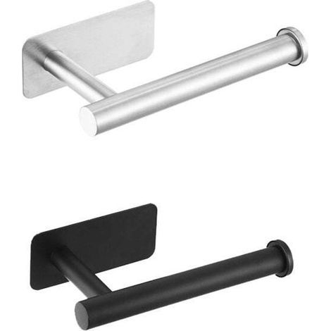 Porte Papier Toilette Mural 2 Pièces Support Adhésif Carré Sans Poinçonnage Argent Noir 16 Cm (1/4)