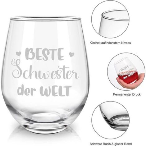 Verre À Vin - 520 Ml - Pour Cadeau Sœur - Verre Cristal Transparent - 1 Pièce (1/5)
