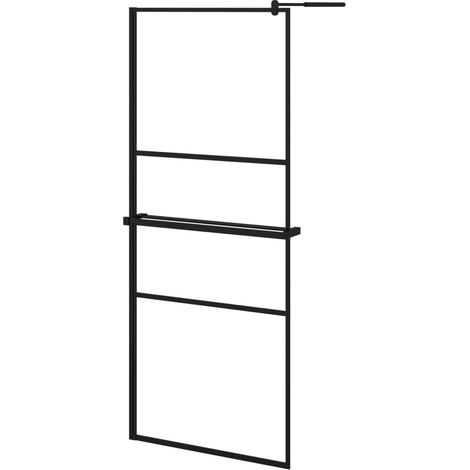 vidaXL Mampara ducha con estante vidrio ESG y aluminio negro 80x195 cm (1/2)