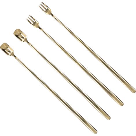 4-teiliges Kaffeeset aus Edelstahl 304: Kaffeelöffel und -gabeln mit langen Griffen und quadratischen Köpfen, robust, leicht zu reinigen, ideal für Cafés und Bars. (1/5)