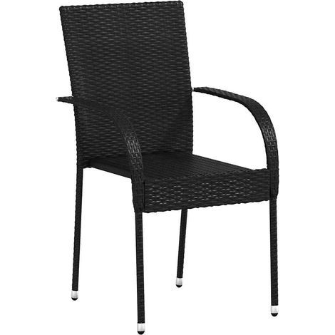 Lot de 6 Chaises de jardin et de camping empilables, Chaise de relaxation, Résine tressée Noir OIB2714E (1/5)