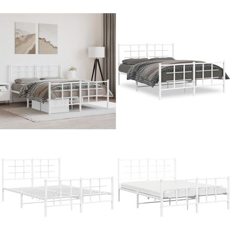 Cadre de lit métal sans matelas et pied de lit blanc 135x190 cm - Cadre De Lit - Lit Double - Lit Metal - Lit Blanc - Meuble Chambre - Home & Living (1/5)