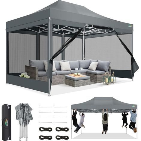 Tonnelle pliante 3x4,5m avec moustiquaire, imperméable, protection UV 50+, 4 parois latérales (1/5)