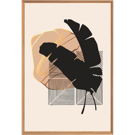 Tableau mural encadré feuille décorative 65x97 cm - Tableau Mural Décoratif - Image Encadrée Imprimée en HD - Impression 65x97 cm sur Fibres de Bois FSC - Finition Mate - Fabriqué en France